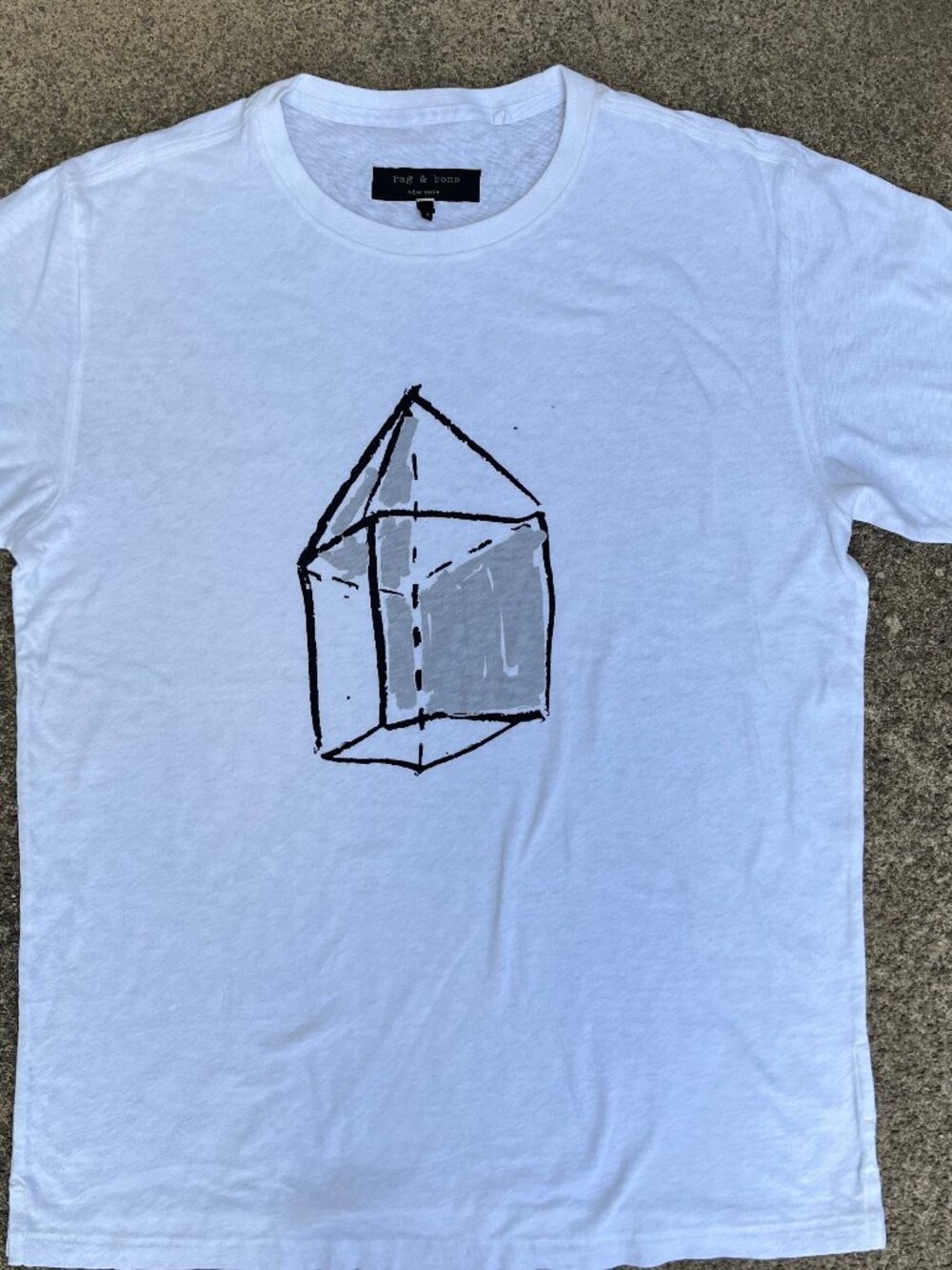 Men's Rag & Bone White SS Graphic Abstract T Shirt Sz Med